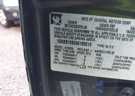 2003 GMC Envoy Xl Slt из США, поврежденный, VIN 1GKES16S936168319